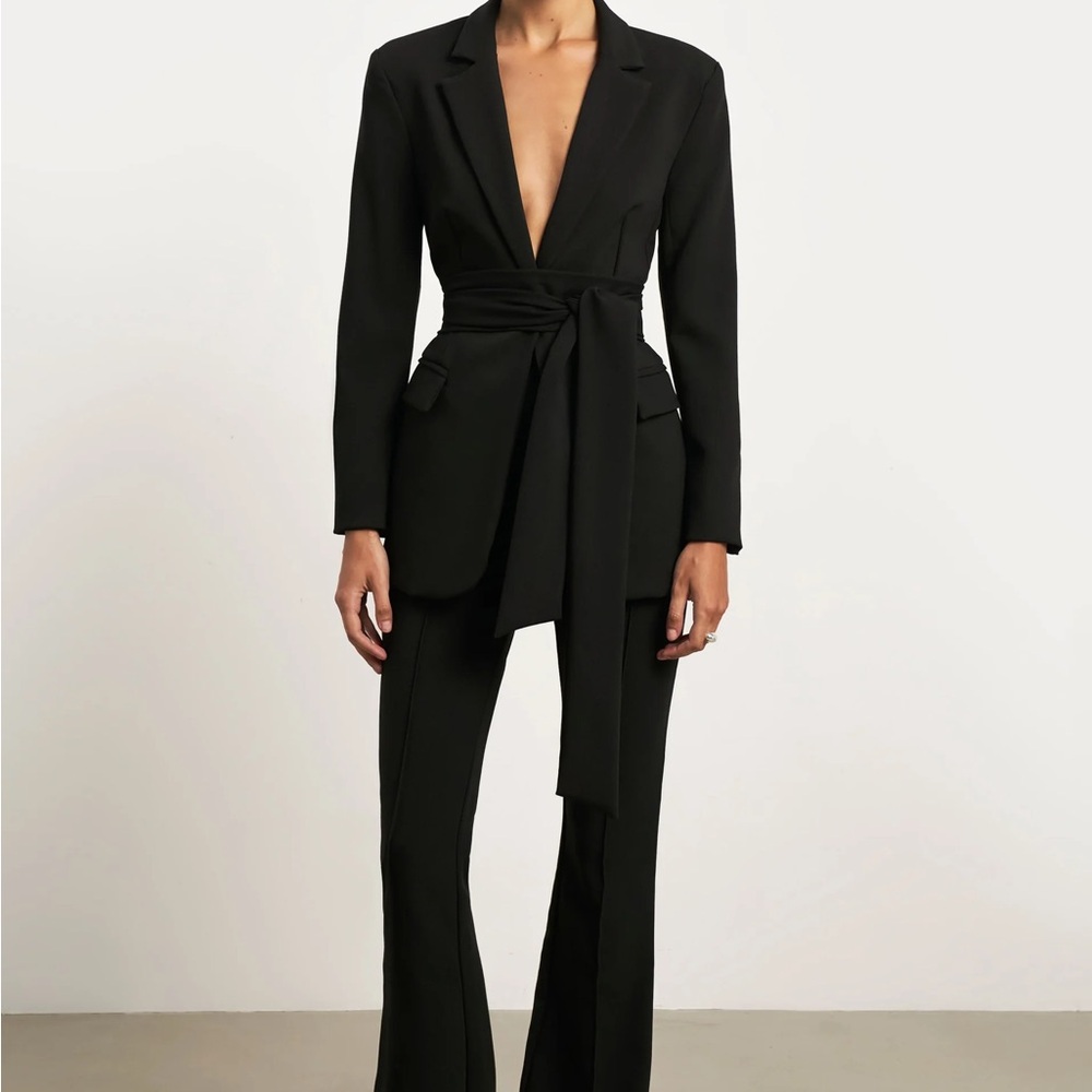 Women's Black Wrap-Tie Blazer Jacket
